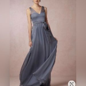 BHLDN Hitherto Anthropologie Long Dress Slate Gray Blue Gown